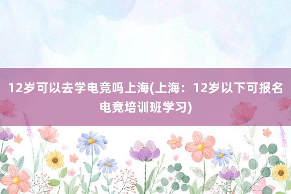 12岁可以去学电竞吗上海(上海：12岁以下可报名电竞培训班学习)