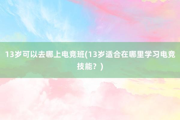 13岁可以去哪上电竞班(13岁适合在哪里学习电竞技能？)