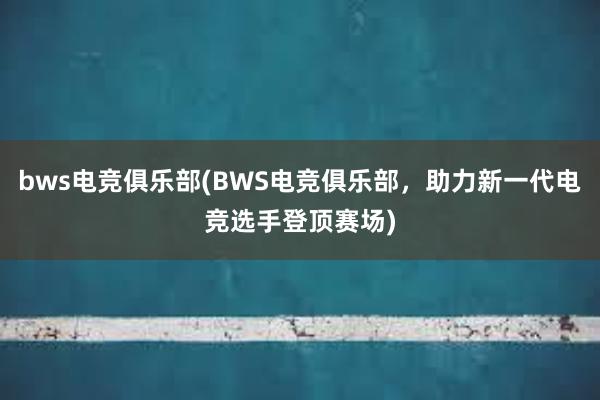 bws电竞俱乐部(BWS电竞俱乐部，助力新一代电竞选手登顶赛场)