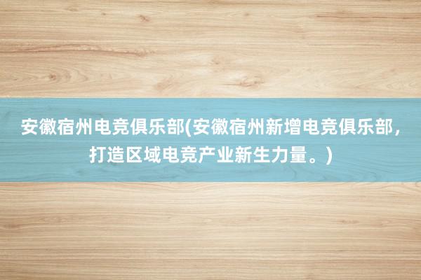 安徽宿州电竞俱乐部(安徽宿州新增电竞俱乐部，打造区域电竞产业新生力量。)