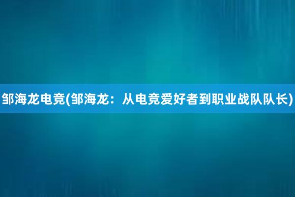 邹海龙电竞(邹海龙：从电竞爱好者到职业战队队长)