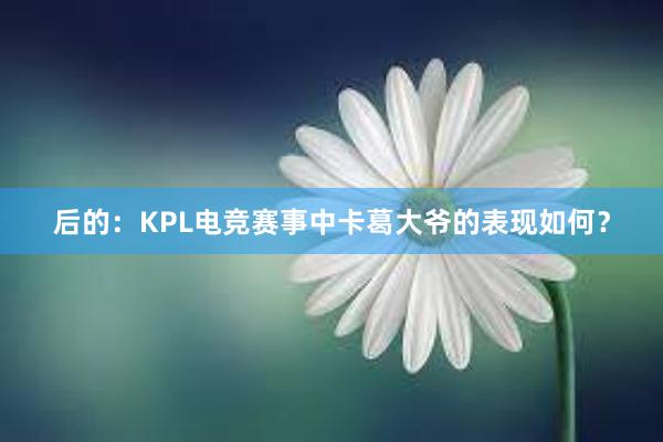 后的：KPL电竞赛事中卡葛大爷的表现如何？