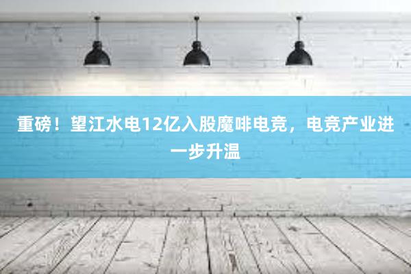 重磅！望江水电12亿入股魔啡电竞，电竞产业进一步升温