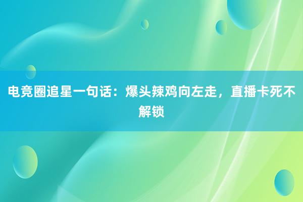 电竞圈追星一句话：爆头辣鸡向左走，直播卡死不解锁